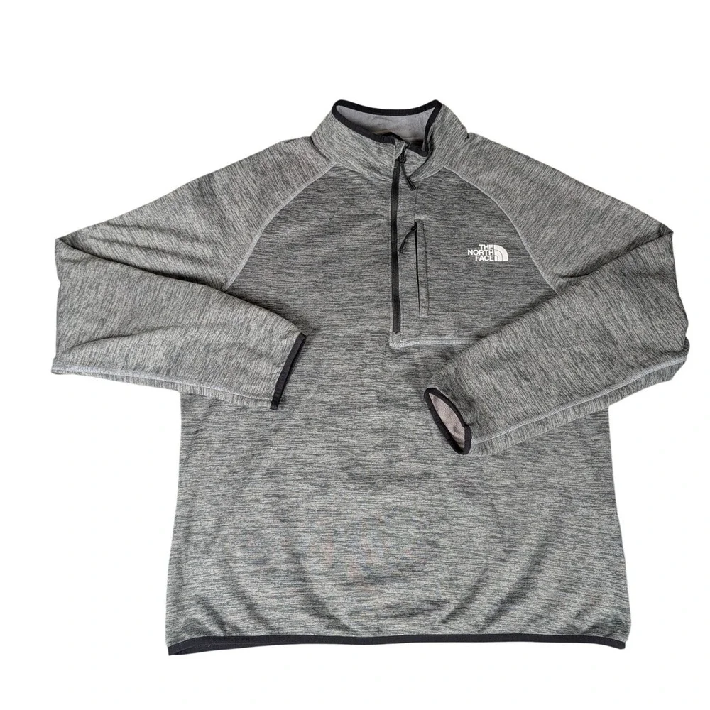The North Face Mens Gray Heathered Quarter Zip Fleece Pullover Chest Pocket L